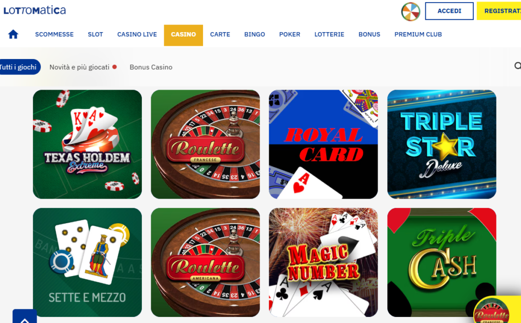 lottomatica casino online con bonus senza deposito