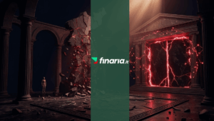 Render 3D cinematico: borsa sudcoreana crollata e circuit breaker attivato con luci rosse e fessure.